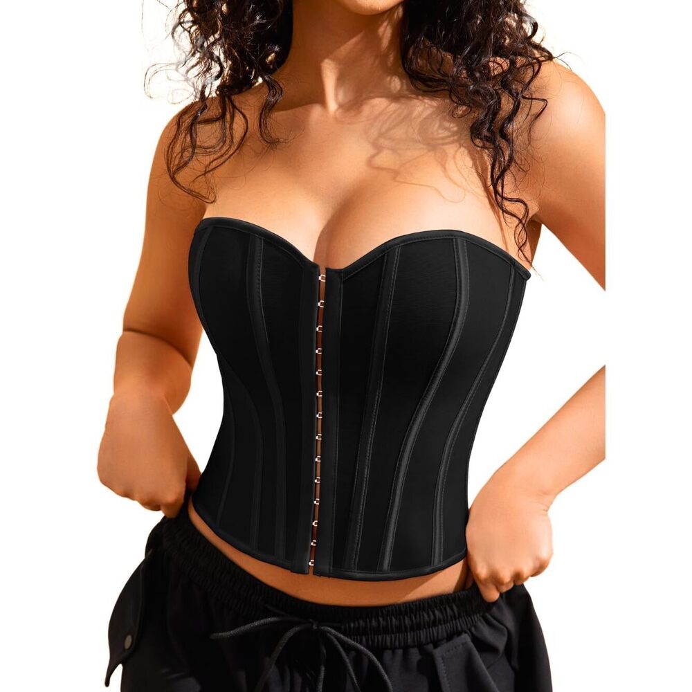 7644 Sexy Strapless Corset , Lace Up Backless Crop Tube, Going Out Bandeau